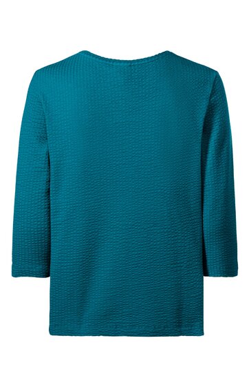 Türkises Langarmshirt mit strukturierter Oberfläche, rundem Halsausschnitt, gerade geschnitten, locker fallend
