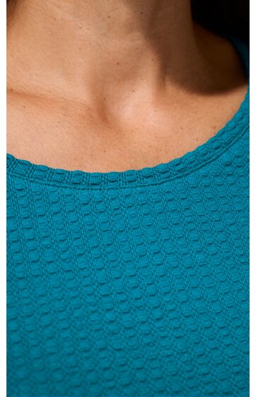 Türkisfarbenes Damenoberteil mit strukturiertem Wabenmuster, rundem Ausschnitt, ohne Ärmel