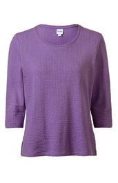 Lila Damenpullover mit 3/4-Ärmeln, Rundhalsausschnitt, geradem Schnitt, fein strukturiertes Strickmuster