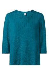 Türkisfarbenes Langarmshirt mit geripptem Muster, Rundhalsausschnitt, gerade geschnitten
