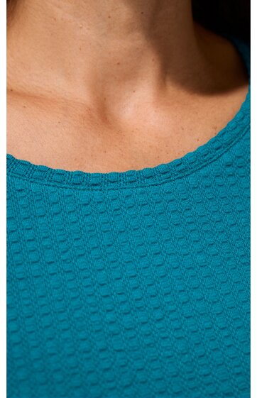 Türkisfarbenes Damenoberteil mit strukturiertem Wabenmuster, rundem Ausschnitt, ohne Ärmel