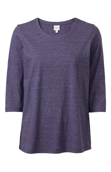 Damenpullover in dunkelviolett, unifarben, mit Rundhalsausschnitt, 3/4-langen Ärmeln, gerader Schnitt