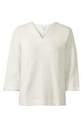 Weißes Langarmshirt mit V-Ausschnitt, gerade geschnitten, ohne Muster, ohne sichtbare Verzierungen