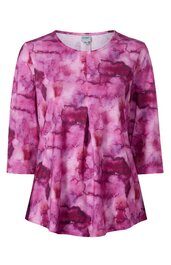 Langärmliges Damenshirt in verschiedenen Rosatönen mit Aquarellmuster, Rundhalsausschnitt, lockere Passform, leichte Saumbreite