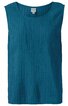 Ärmelloses, blaues Tanktop mit feiner Längsriffelstruktur, weiter Rundhalsausschnitt, gerade geschnitten