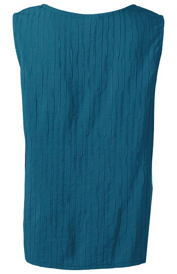 Ärmelloses Oberteil in petrolblau, mit vertikalen Raffungslinien, rundem Ausschnitt, gerade geschnitten
