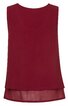 Ärmelloses, bordeauxrotes Oberteil mit rundem Ausschnitt, zweilagig mit längerem, transparentem Unterlayer, schlichte gerade Form