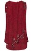Rotes ärmelloses Kleid mit dunkelrot-schwarzem Blumenmuster, rundem Ausschnitt, lockerer Schnitt, ausgestellter Saum, rückwärtig abgebildet
