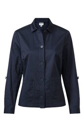 Dunkelblaue Bluse mit durchgehender Knopfleiste, Hemdkragen, lange Ärmel mit verstellbarem Manschettenknopf, gerade geschnitten