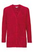 Roter, langärmliger Cardigan mit V-Ausschnitt, durchgehender Knopfleiste, zwei aufgesetzten Taschen vorn, gerade geschnitten