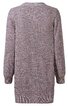 Langärmliger Strickpullover in meliertem Grau und Violett, rundhalsausschnitt, gerade geschnitten, gerippte Bündchen an Ärmeln und Saum