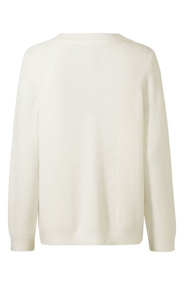 Weißes Langarmshirt ohne Muster, rundhalsausschnitt, gerade geschnitten, mit Bündchen an Ärmeln und Saum