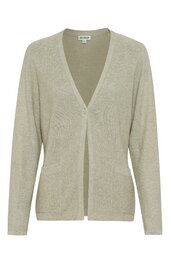 Beiger Cardigan ohne Muster, V-Ausschnitt, lange Ärmel, offene Front mit Knöpfen, gerade geschnitten