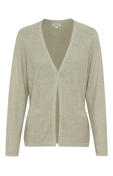 Beiger Cardigan ohne Muster, V-Ausschnitt, lange Ärmel, offene Front mit Knöpfen, gerade geschnitten