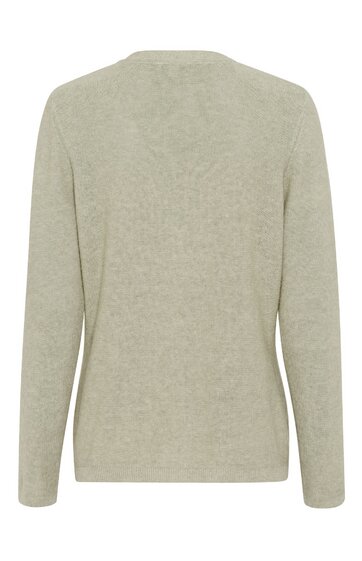 Langärmliges Damenoberteil in hellem Beige, unifarben, Rückenansicht, gerade geschnitten, einfacher Rundhalsausschnitt