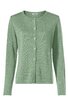 Hellgrüner Damenstrickcardigan, unifarben, rundhalsausschnitt, durchgehende Knopfleiste mit sechs Knöpfen, lange Ärmel, gerade geschnitten