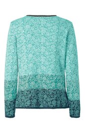 Langärmliges Oberteil in Hell- und Dunkeltürkis mit floralem Muster, Rundhalsausschnitt, gerade geschnitten, Rückansicht