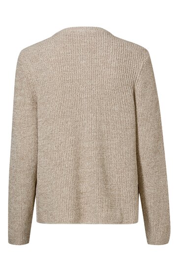 Beiger Pullover, unifarben, Feinstrick, Rundhalsausschnitt, lange Ärmel, gerader Saum