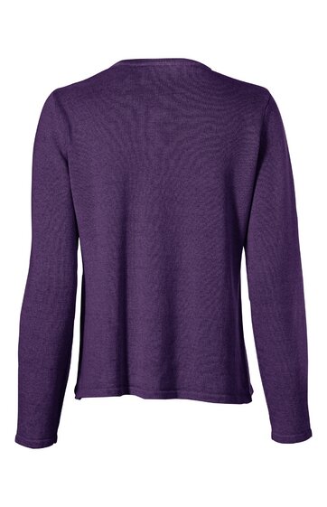 Langärmeliges Oberteil in dunkellila, einfarbig, Rundhalsausschnitt, gerade geschnitten, Rückansicht