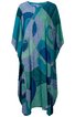 Kaftan in Blau- und Grüntönen mit abstraktem, geometrischem Muster, rundem Ausschnitt, weite Passform, lange weite Ärmel, knöchellang