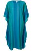 Kaftan, türkis mit dunkeltürkisen vertikalen Streifen, rundhalsausschnitt, weite kurze Ärmel, knielang, lockere Passform