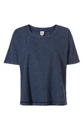 Dunkelblaues T-Shirt ohne Muster, rundhals, kurze Ärmel, lockere Passform