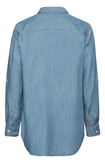 Hellblaues Hemd, unifarben, langärmlig, mit Kragen, Manschetten mit Knöpfen, Rückenansicht