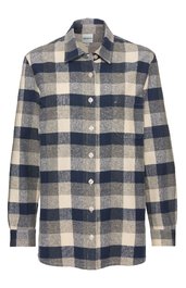 Langärmliges Hemd in beige und dunkelblau kariert, durchgehende Knopfleiste, klassischer Kragen, gerade geschnitten