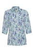 Bluse in Weiß mit blau-grünem Blumenmuster, Hemdblusenkragen, Knopfleiste vorn, 3/4-Ärmel, gerade geschnitten