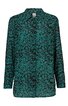Langärmlige Bluse in Dunkelgrün mit schwarzem Blumenmuster, klassischer Kragen, durchgehende Knopfleiste, lockere Passform