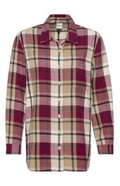 Langärmliges Hemd in Beige, Burgunderrot und Hellbraun kariert, Knopfleiste vorne, klassischer Hemdkragen, gerade geschnitten