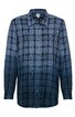Herrenhemd, dunkelblau mit schwarzem Karomuster, langärmlig, Knopfleiste vorne, klassischer Hemdkragen, gerade geschnitten