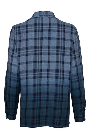 Langärmeliges Hemd in Blautönen mit kariertem Muster, klassischer Kragen, gerade Form, abgerundete Saumkante, Rückansicht