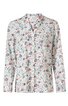 Bluse in Weiß mit floralem Muster in Rot, Blau und Grün, klassischer Hemdblusenkragen, lange Ärmel, verdeckte Knopfleiste, gerade geschnitten