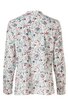 Langärmlige Bluse, weiße Grundfarbe mit mehrfarbigem Blumenmuster, klassischer Kragen, durchgehende Knopfleiste, gerade Passform, Rückansicht