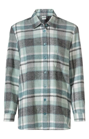 Langärmliges Hemd in Hellgrau, Mintgrün und Weiß mit großem Karomuster, durchgehende Knopfleiste, klassischer Kragen, lockere Passform