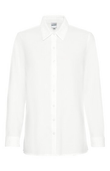 Weiße Bluse, uni, Hemdblusenkragen, durchgehende Knopfleiste, lange Ärmel, gerade geschnitten