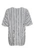 Locker geschnittenes Oberteil in Weiß mit schwarzen und grauen senkrechten Streifen, kurzer weiter Ärmel, runder Ausschnitt, gerade geschnittener Saum