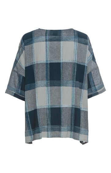 Kurzärmliges Hemd in Blau- und Grautönen mit großem Karomuster, gerader Schnitt, rundem Halsausschnitt, lockere Passform