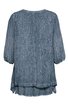 Bluse in graublau mit strukturierter Oberfläche, lange Ärmel mit elastischem Abschluss, runder Halsausschnitt, lockere Passform, asymmetrischer mehrlagiger Saum