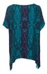 Lockeres Oberteil, petrolblau mit dunklem Paisleymuster, rundhals, kurze überschnittene Ärmel, asymmetrischer Saum mit ausgestellten Seiten