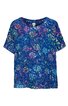 Blaues T-Shirt mit buntem floralem Muster, kurze Ärmel, Rundhalsausschnitt, lockere Passform
