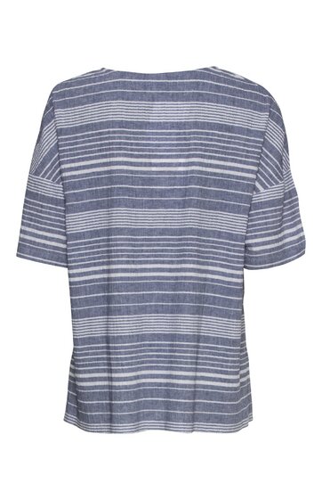 Kurzärmliges T-Shirt in Blautönen mit horizontalen Streifen, Rundhalsausschnitt, lockere Passform