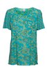 Damen-T-Shirt, blau-türkis mit gelb-grünem Blumenmuster, rundhals, kurze Ärmel, lockere Passform