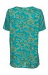 Locker geschnittenes T-Shirt in Türkis mit gelbem und grünem Blumenmuster, Rundhalsausschnitt, kurze Ärmel, gerade geschnittener Saum