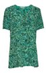 Tunika in grün mit dunkelgrünem floralen Blattmuster, kurze Ärmel, runder Halsausschnitt mit kurzer Knopfleiste, gerade Form