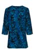 Dunkelblaues Longsleeve mit floralem Muster in Blau- und Schwarztönen, Rundhalsausschnitt, gerade geschnitten, 3/4-Arm-Länge