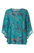 Tunika, türkis mit Paisley-Muster in Blau, Rot, Weiß, Rundhalsausschnitt, weite, asymmetrische Ärmel, lockere Passform