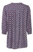 Lang geschnittene Bluse in Rosa und Dunkelblau mit geometrischem Muster, Rundhalsausschnitt, 3/4-langen Ärmeln mit Bündchen, Rückenpasse, locker fallend