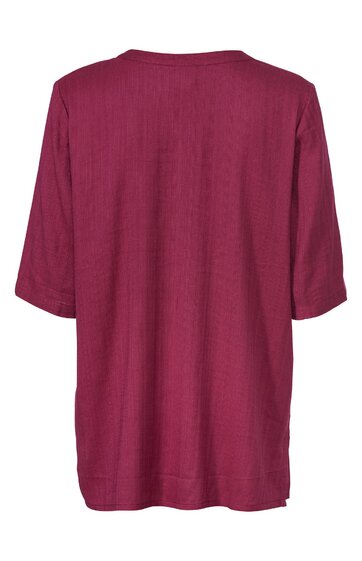 Unifarbenes T-Shirt, dunkelrot, rundhalsausschnitt, halblange Ärmel, gerade geschnitten, Rückansicht